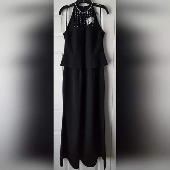 Daymor Couture Black Jeweled Halter Pelpum Evening Gala Gown Size 10 - Picture 3 of 12